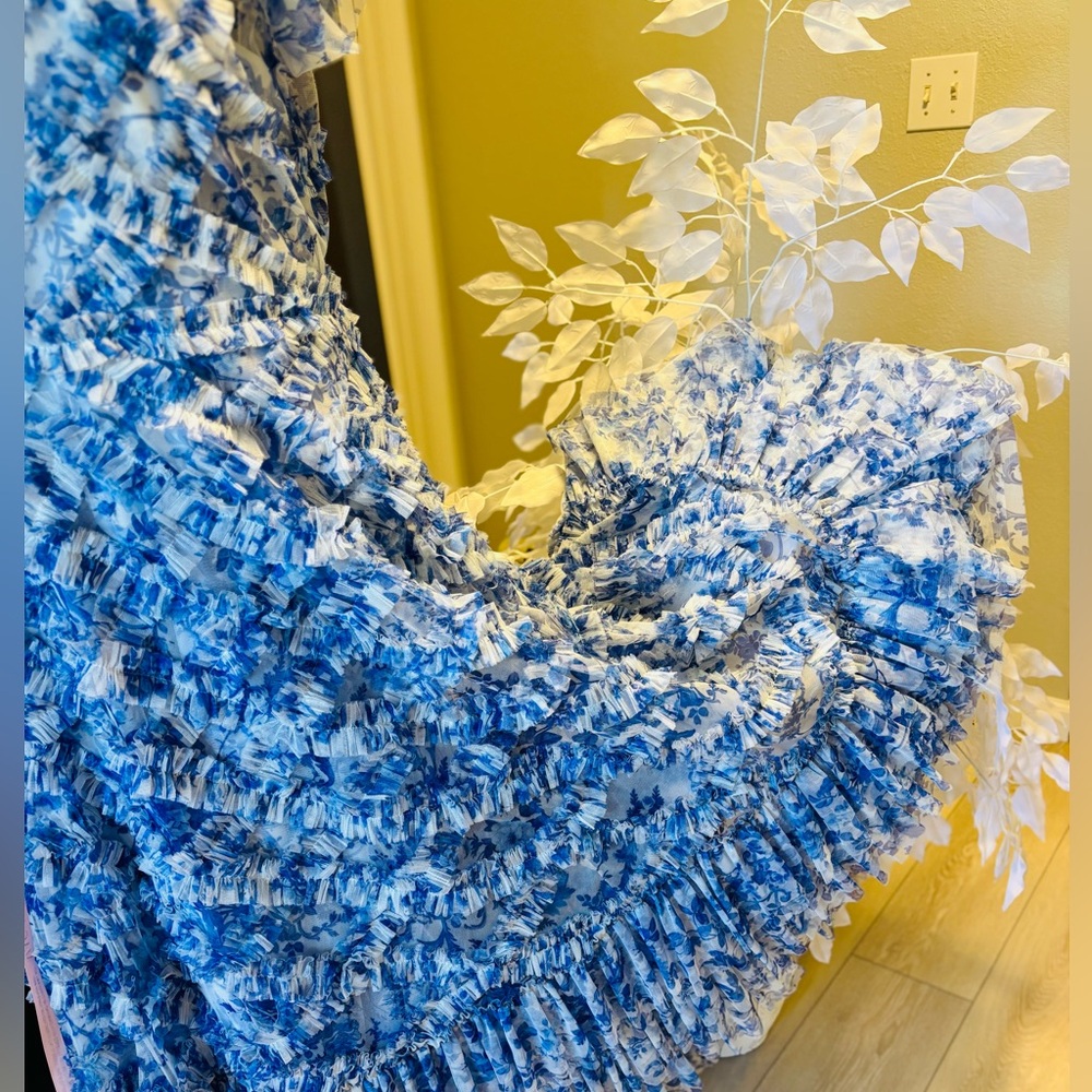 Mac Duggal Blue and White Midi Dress - Picture 15 of 16